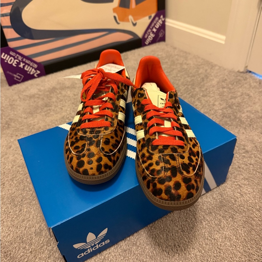Adidas Brown and Orange Leopard Print Sneakers